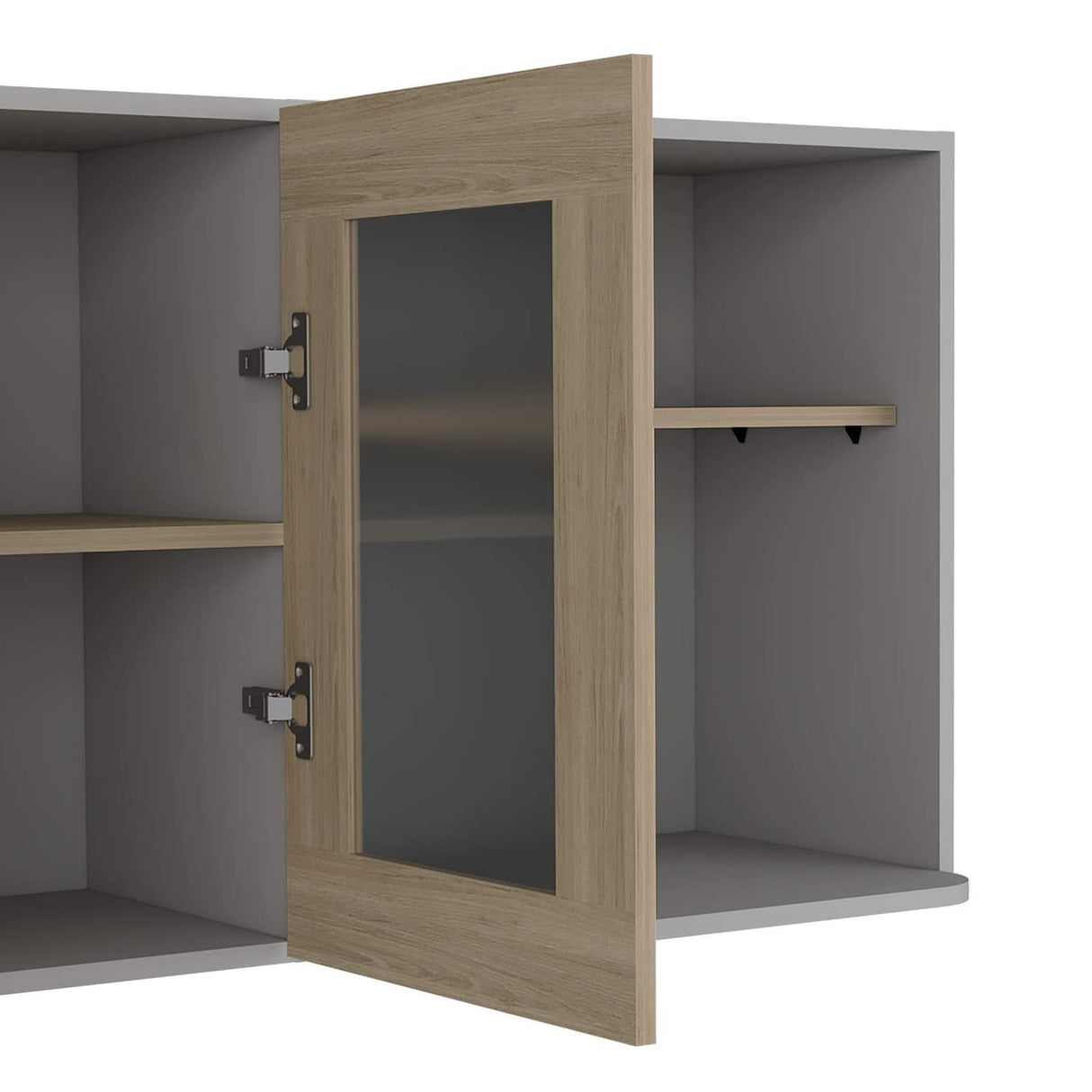 Mueble Superior de Cocina Hasselt Gris y Rovere 150x60cm con Tres Puertas con Locero y con Espacio para Microondas - Muebles Superiores | Bylmo