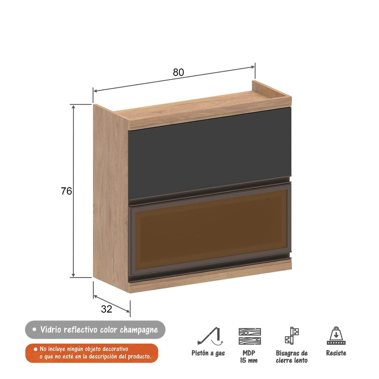 Mueble Superior Maqui con Dos Puertas Abatibles Madera 80 cm Sin Campana - Muebles Superiores | Bylmo