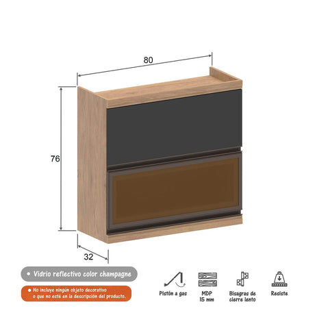Mueble Superior Maqui con Dos Puertas Abatibles Madera 80 cm Sin Campana - Muebles Superiores | Bylmo