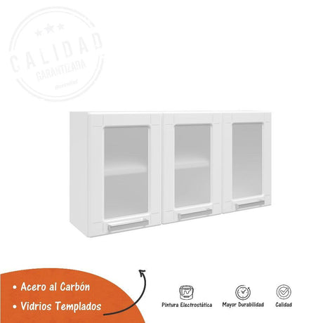Mueble Superior de Cocina Blanco 105x52cm con Dos Entrepaños y con Puerta Traslúcida - Muebles Organizadores | Bylmo