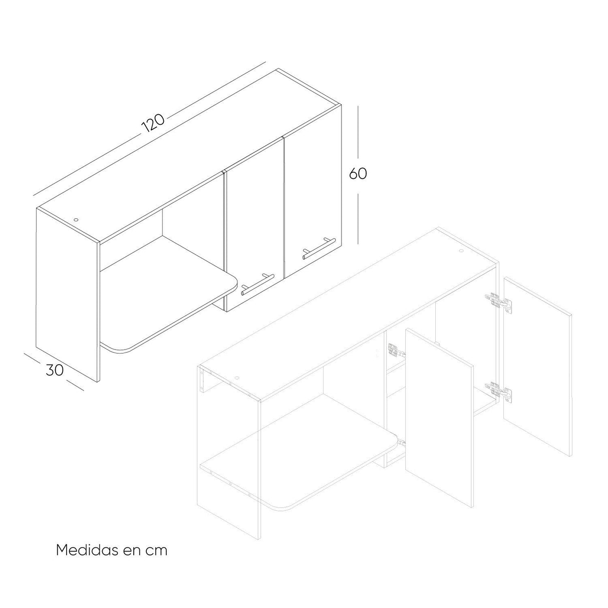 Mueble Superior Sareni Para Lado Derecho Duna 120 cm con Locero sin Campana - Muebles Superiores | Bylmo