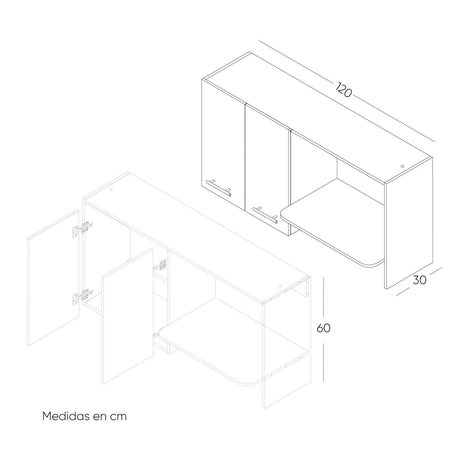 Mueble Superior Sareni Para Lado Izquierdo Coñac 120 cm con Locero sin Campana - Muebles Superiores | Bylmo
