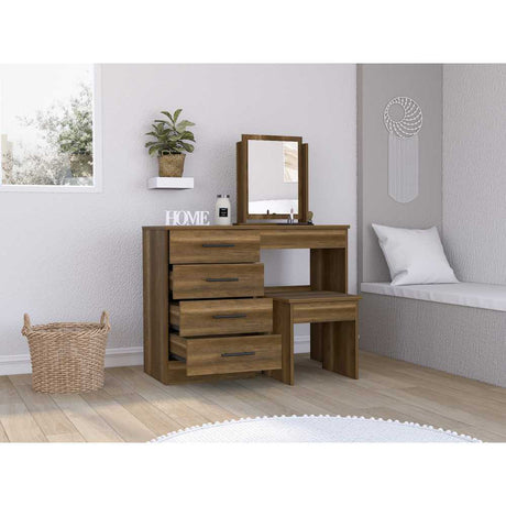 Tocador Kaia Caramelo 100x126.7cm con Cuatro Cajones y con Espejo - Cajoneras | Bylmo