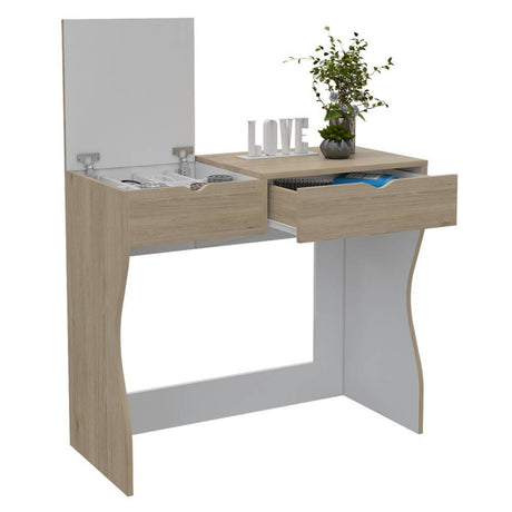 Tocador Perla Rovere y Blanco 90x40cm de Un Puesto con Un Cajón - Cajoneras | Bylmo