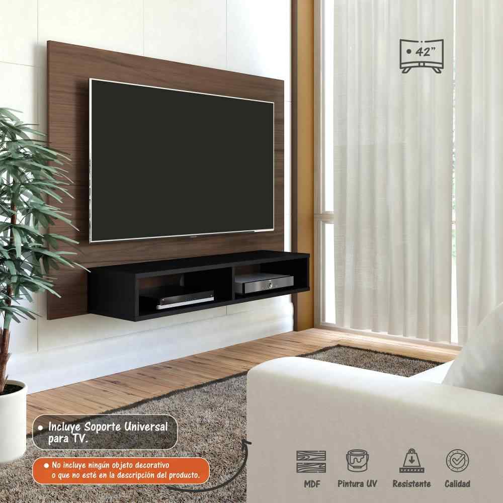 Panel de TV Almendra y Negro 120x89cm para TV Hasta 42 Pulgadas con Ranuras para Cables y con Dos Compartimientos - Muebles para TV | Bylmo