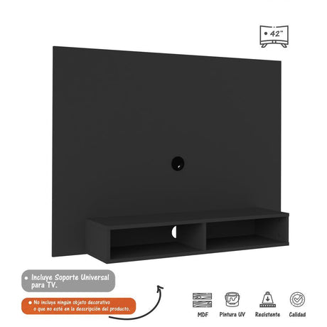 Panel de TV Negro 120x89cm Para TV Hasta 42 Pulgadas sin Cajones y con Ranuras para Cables - Muebles para TV | Bylmo