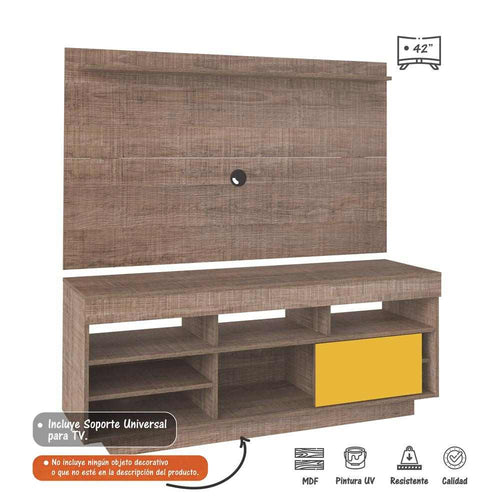 Combo Mueble y Panel Roma Canela y Amarillo 140 cm