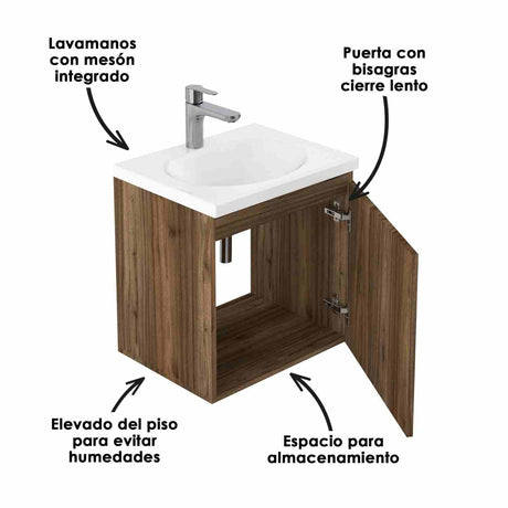 Mueble para Baño Eco Gracia y Sikuani 48 cm Flotante con Lavamanos - Muebles para Baño | Bylmo