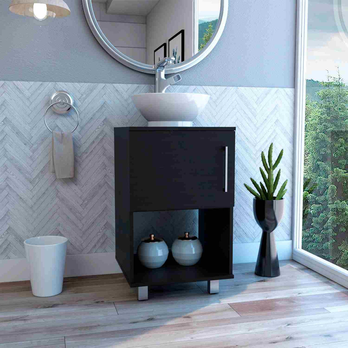 Mueble para Lavamanos Gouda Wengue 45x89cm Individual con Lavamanos con Una Puerta - Muebles para Baño | Bylmo