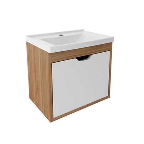 Mueble para Lavamanos Graz Teca y Blanco 45x38cm Individual con Lavamanos y con con Una Puerta - Muebles para Baño | Bylmo