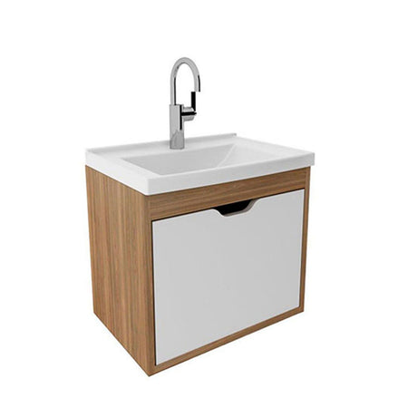 Mueble para Lavamanos Graz Teca y Blanco 45x38cm Individual con Lavamanos y con con Una Puerta - Muebles para Baño | Bylmo