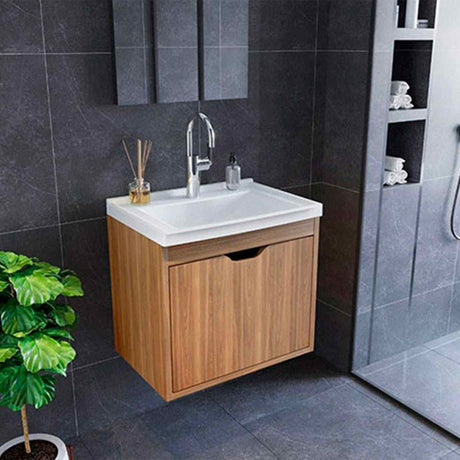 Mueble para Lavamanos Graz Teca 45x38cm Individual con Lavamanos y con con Una Puerta - Muebles para Baño | Bylmo