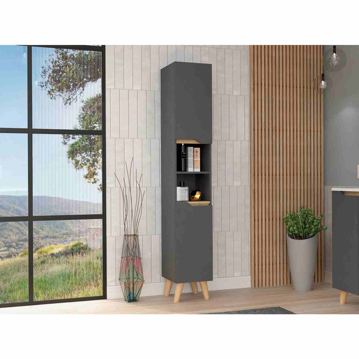 Mueble Columna para Baño Laurent Plomo 30x180cm sin Cajones y con Un Entrepaño - Muebles para Baño | Bylmo