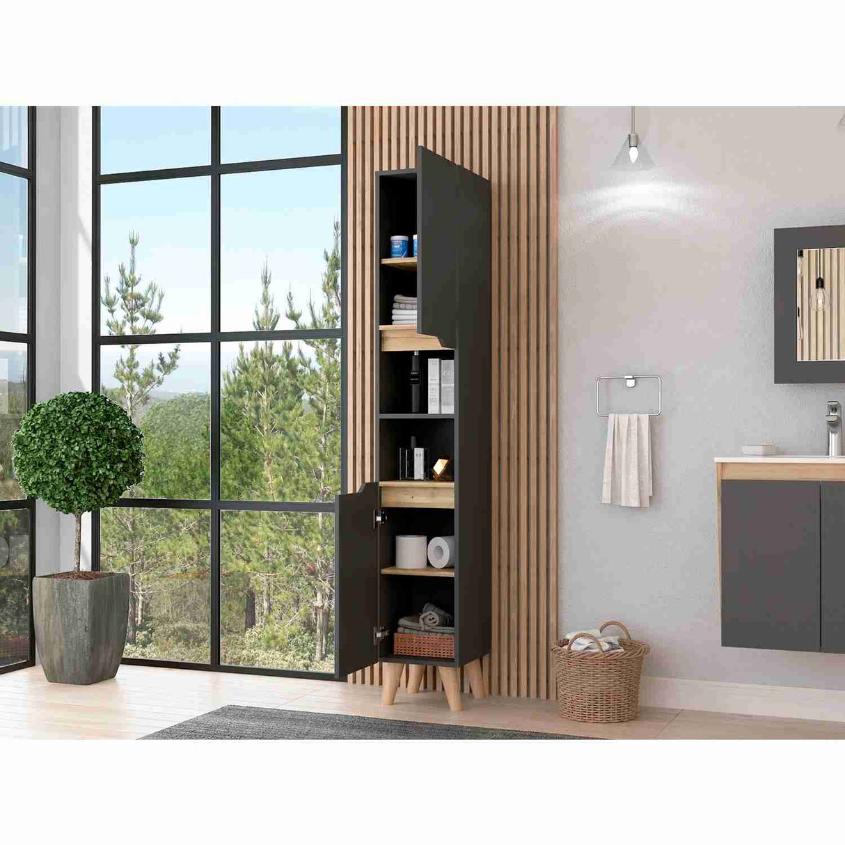 Mueble Columna para Baño Laurent Plomo 30x180cm sin Cajones y con Un Entrepaño - Muebles para Baño | Bylmo