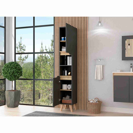 Mueble Columna para Baño Laurent Plomo 30x180cm sin Cajones y con Un Entrepaño - Muebles para Baño | Bylmo