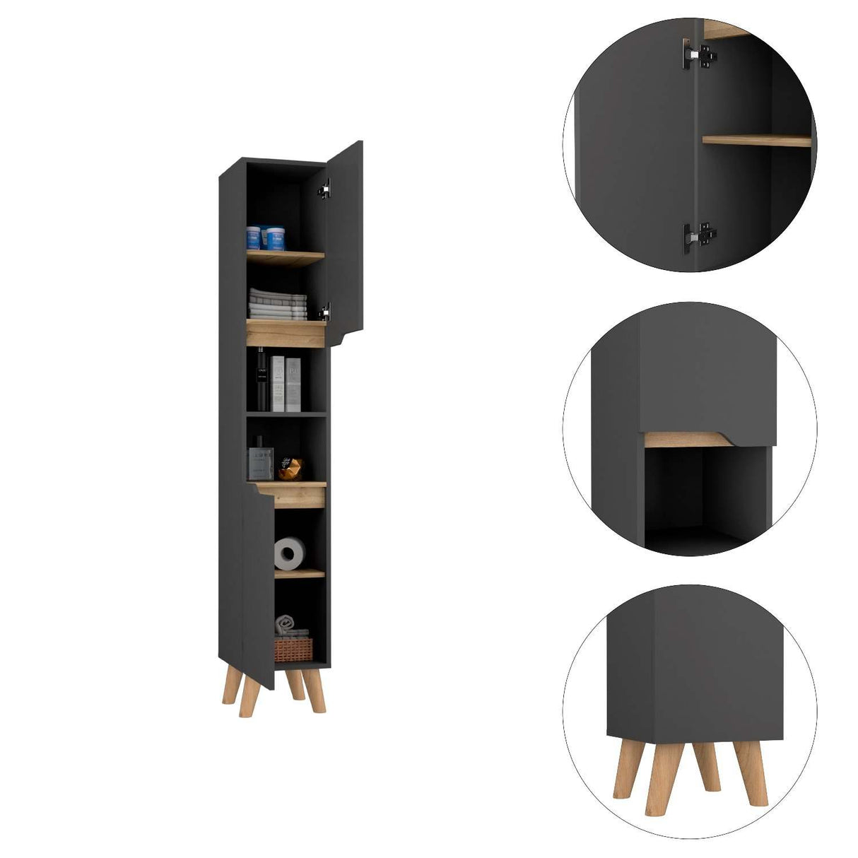 Mueble Columna para Baño Laurent Plomo 30x180cm sin Cajones y con Un Entrepaño - Muebles para Baño | Bylmo