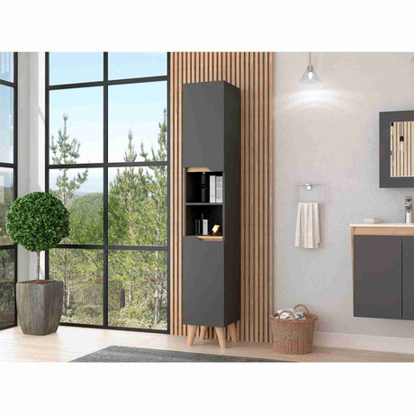 Mueble Columna para Baño Laurent Plomo 30x180cm sin Cajones y con Un Entrepaño - Muebles para Baño | Bylmo