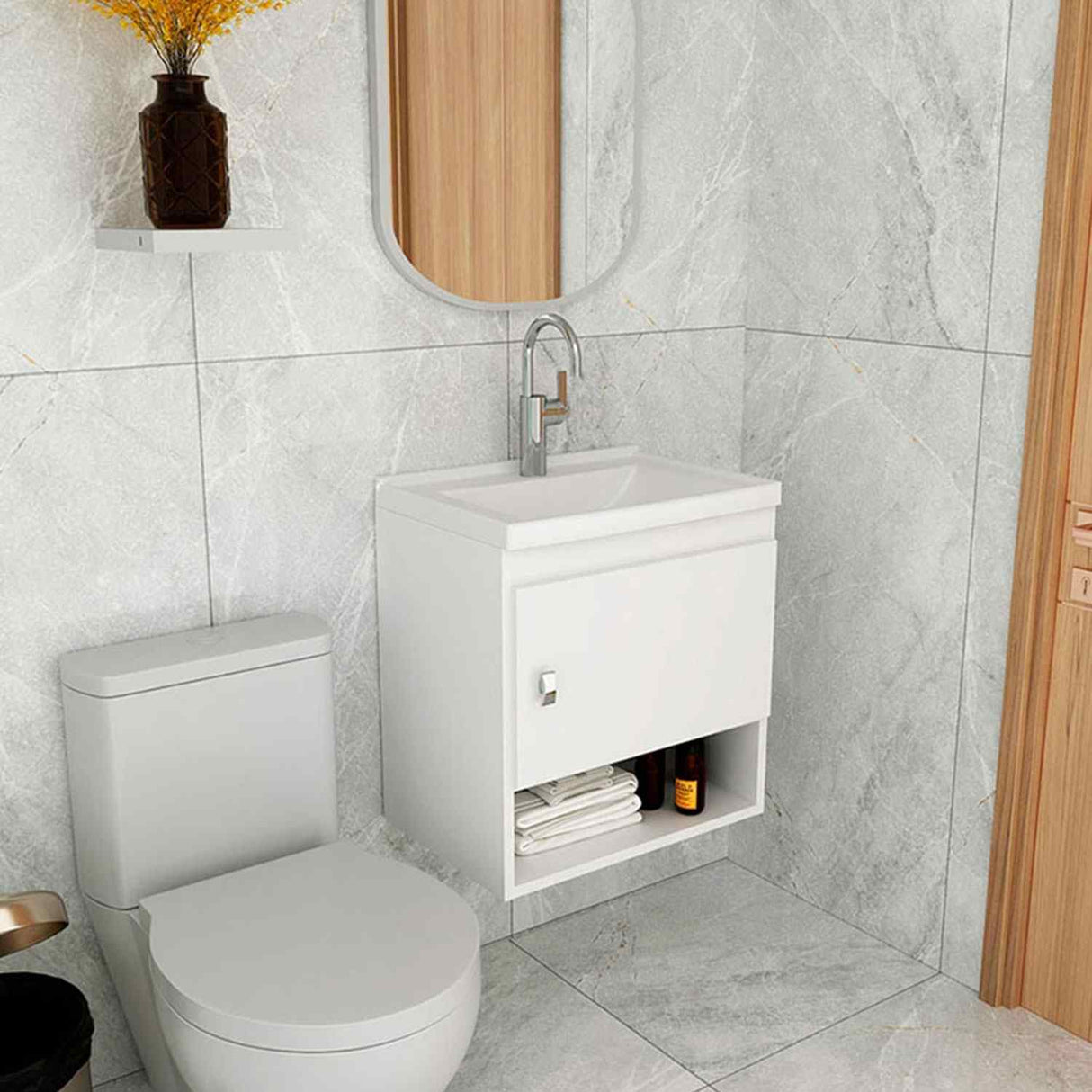 Mueble para Lavamanos Linz Blanco 45x49cm Individual con Lavamanos y con con Una Puerta - Muebles para Baño | Bylmo