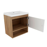 Mueble para Lavamanos Linz Teca y Blanco 45x49cm Individual con Lavamanos y con con Una Puerta - Muebles para Baño | Bylmo