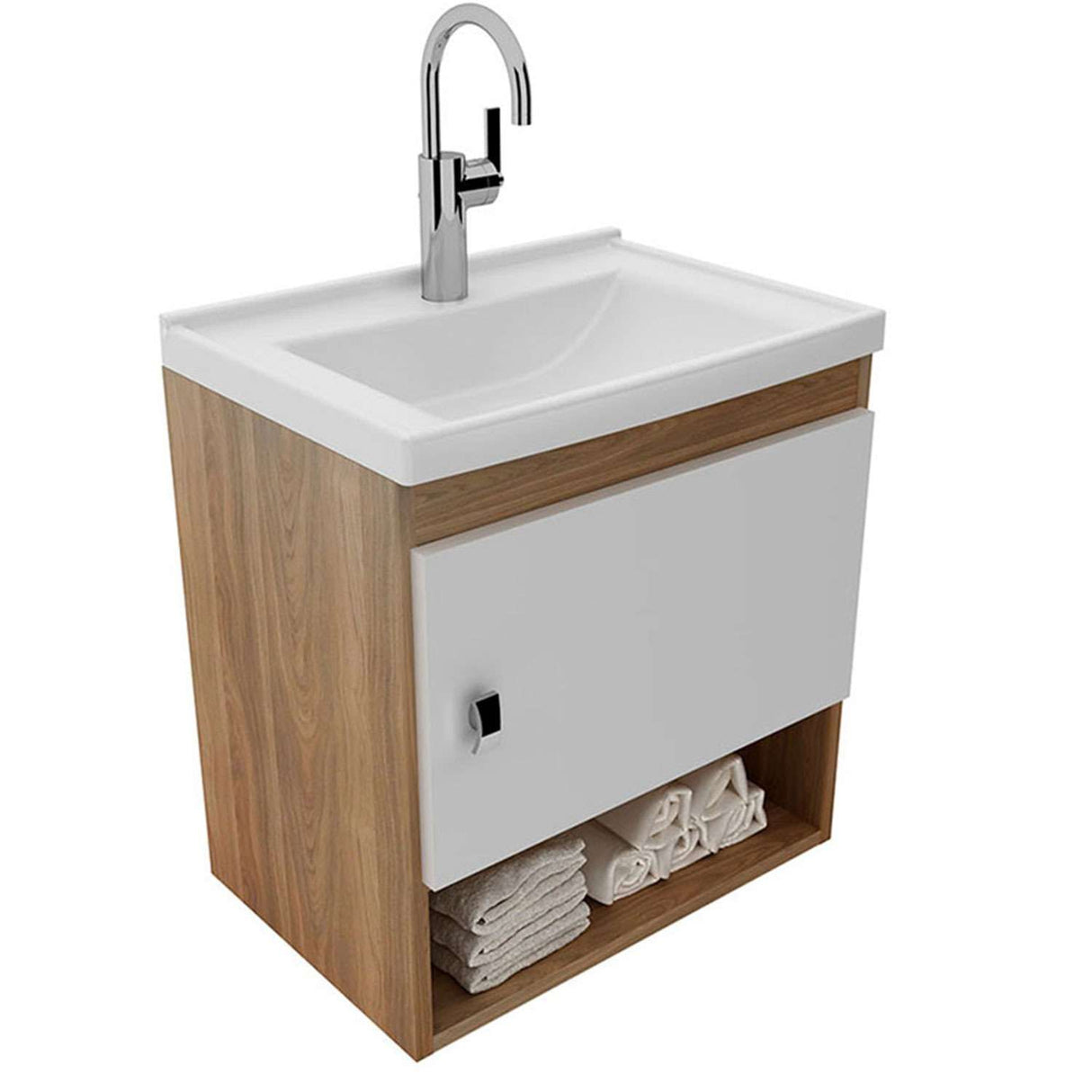 Mueble para Lavamanos Linz Teca y Blanco 45x49cm Individual con Lavamanos y con con Una Puerta - Muebles para Baño | Bylmo