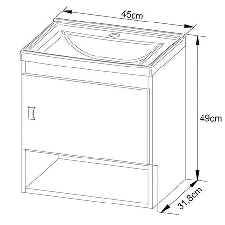 Mueble para Lavamanos Linz Teca y Blanco 45x49cm Individual con Lavamanos y con con Una Puerta - Muebles para Baño | Bylmo