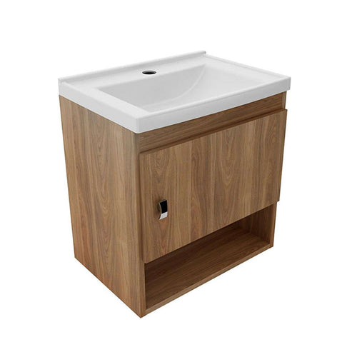 Nova mueble baño suspendido de madera gris mate con lavabo empotrado -  Abitare
