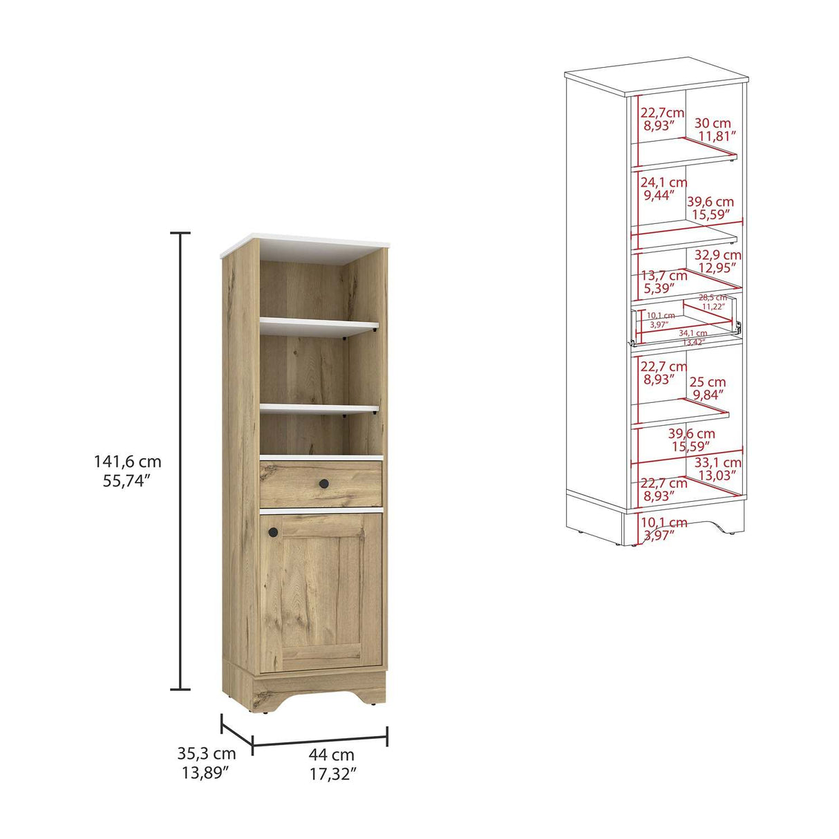 Mueble Columna para Baño Malaga Duna 33x142cm con Un Cajón y con Dos Entrepaños - Muebles para Baño | Bylmo