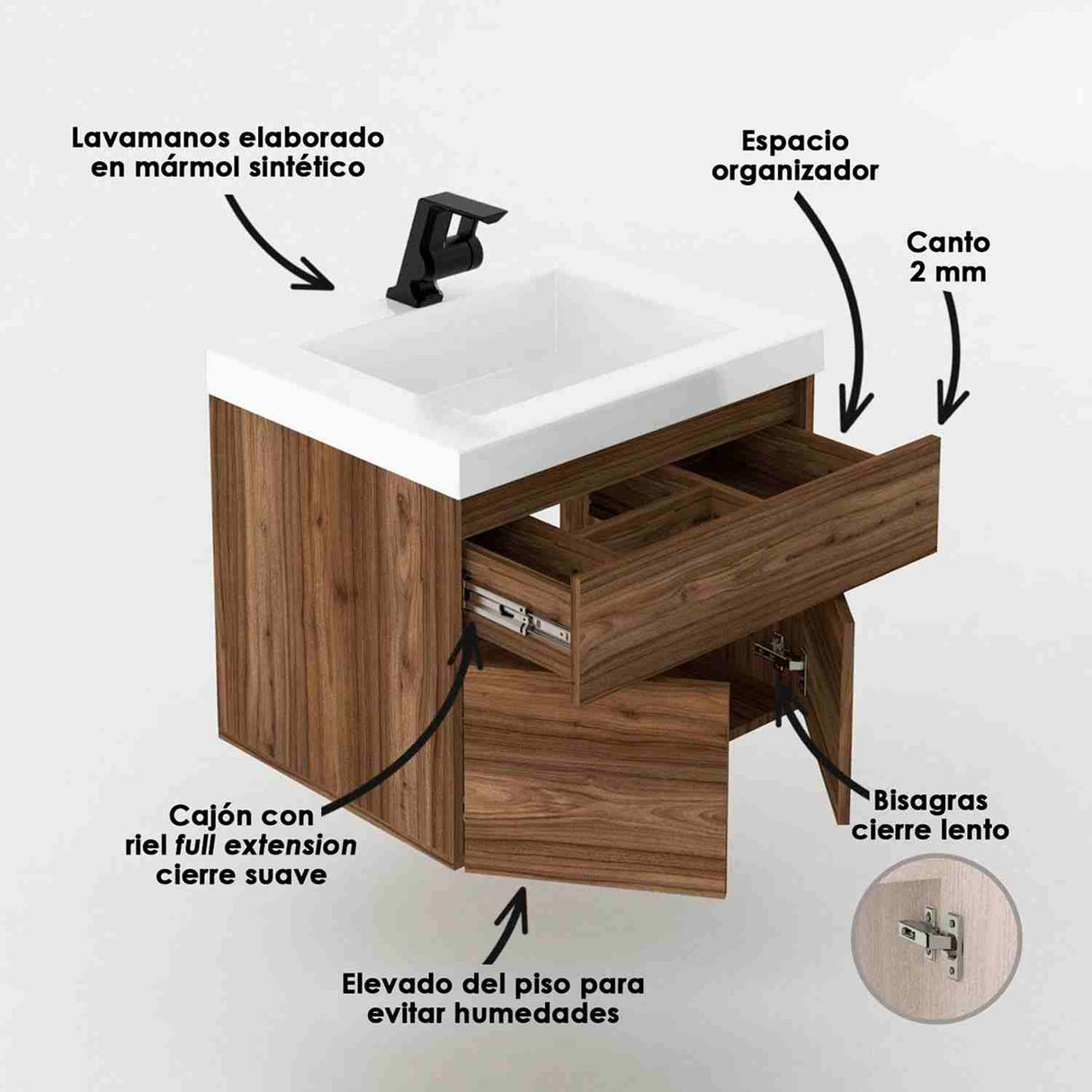 Mueble para Baño Macao Life Gracia y Sikuani 63 cm Flotante con Lavamanos Oslo - Muebles para Baño | Bylmo