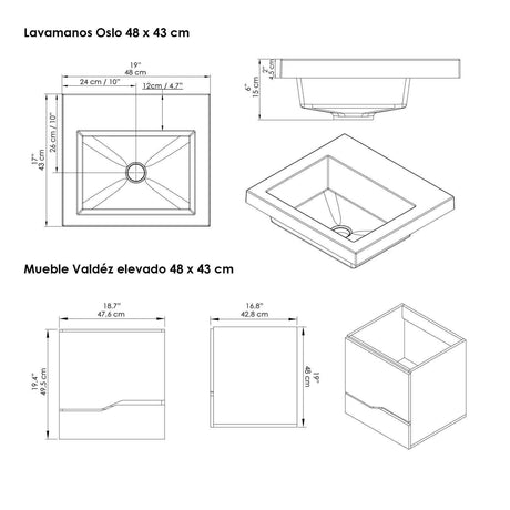 Mueble para Baño Valdez Soder y Mali 48 cm Flotante con Lavamanos Oslo - Muebles para Baño | Bylmo