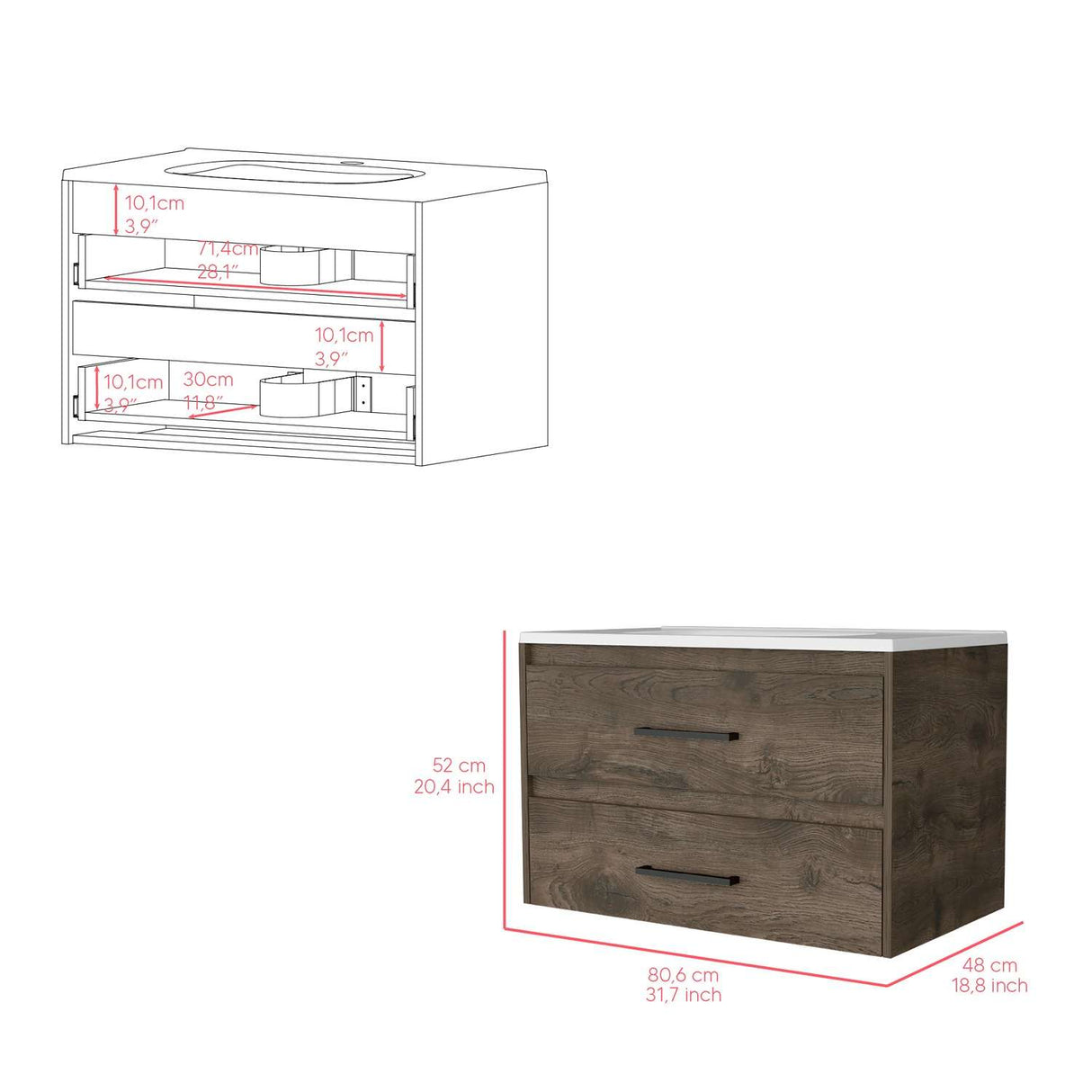 Mueble para Lavamanos Praga Bellota 81x52cm Individual con Lavamanos con Dos Cajones - Muebles para Baño | Bylmo