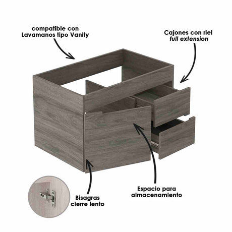 Mueble para Baño Tiziano Mitte y Tambo 79 cm Flotante con Lavamanos Siena - Muebles para Baño | Bylmo