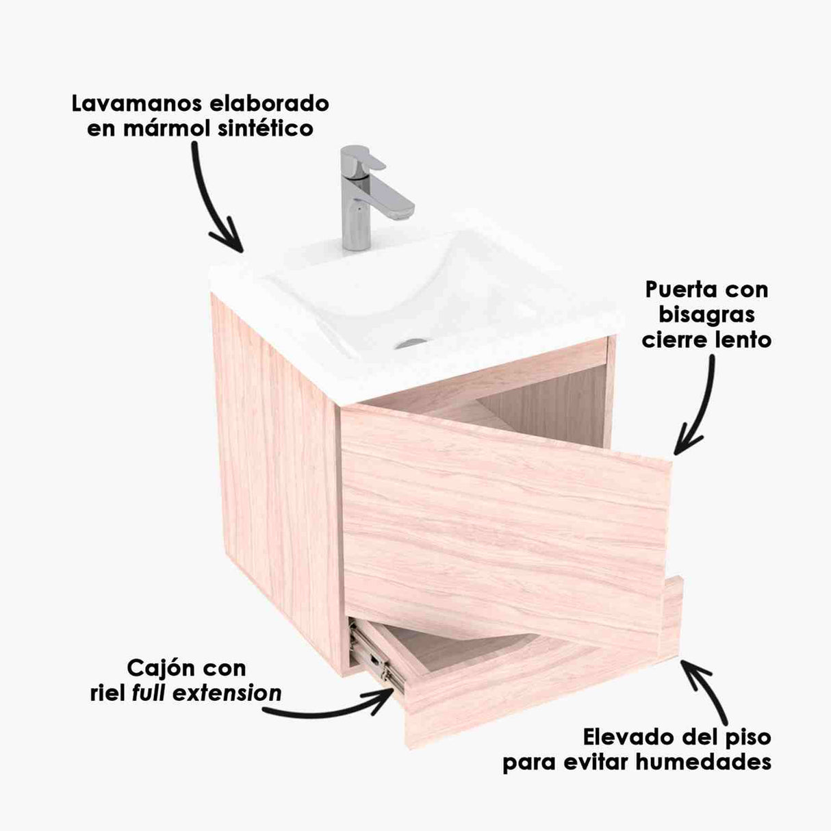 Mueble para Baño Siena Valdez Soder y Mali 48 cm Flotante con Lavamanos - Muebles para Baño | Bylmo