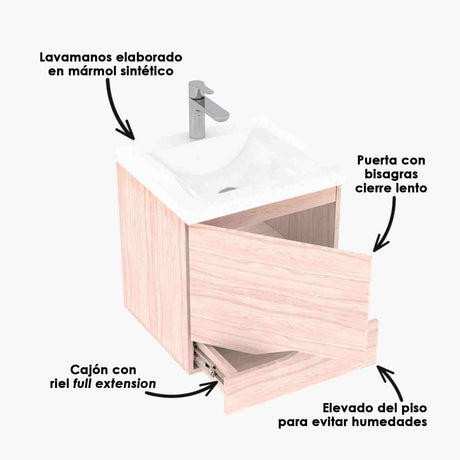 Mueble para Baño Siena Valdez Soder y Mali 48 cm Flotante con Lavamanos - Muebles para Baño | Bylmo