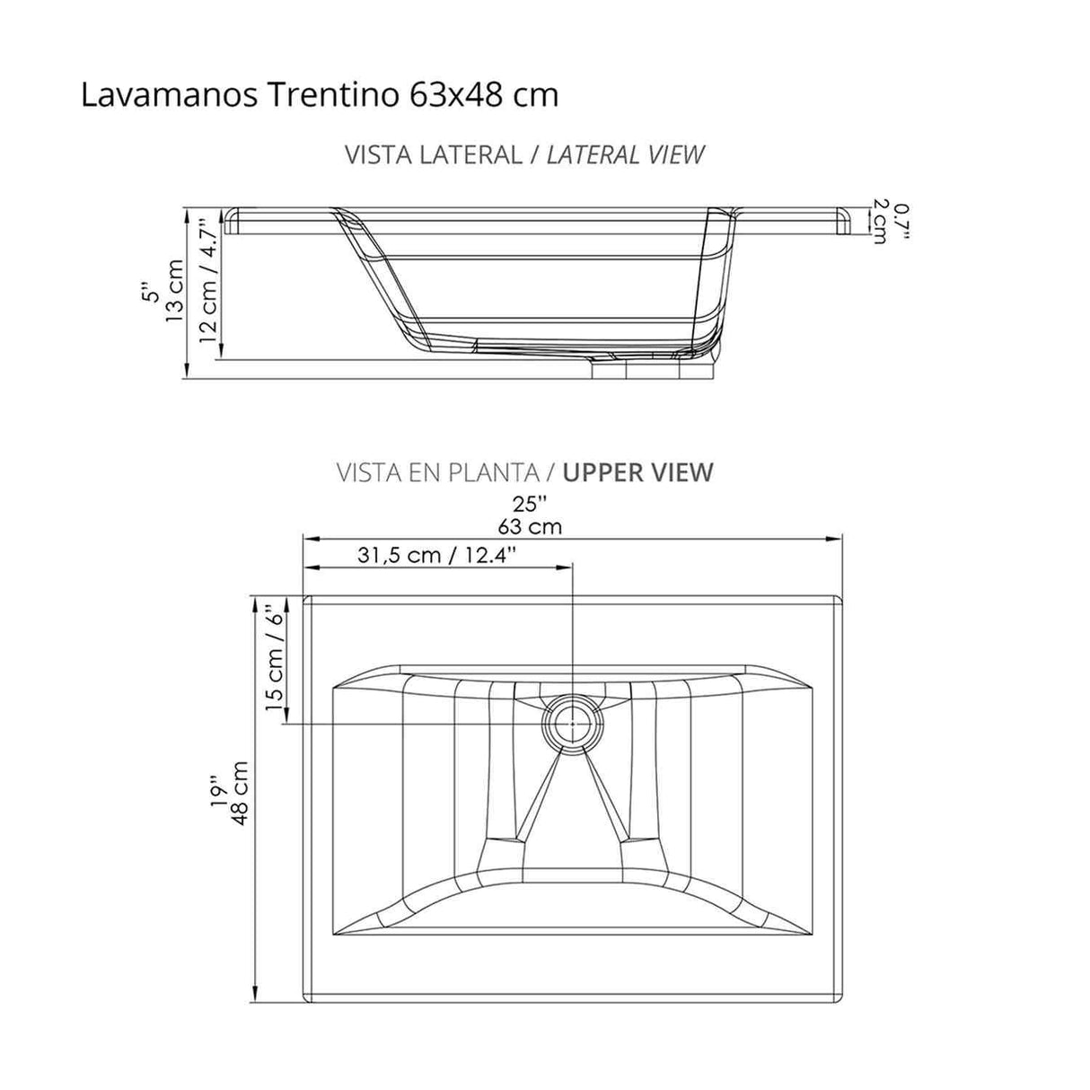 Mueble para Baño Tiziano Mitte y Tambo 63 cm Flotante con Lavamanos Trentino - Muebles para Baño | Bylmo