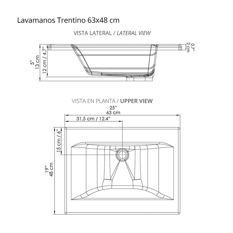 Mueble para Baño Tiziano Mitte y Tambo 63 cm Flotante con Lavamanos Trentino