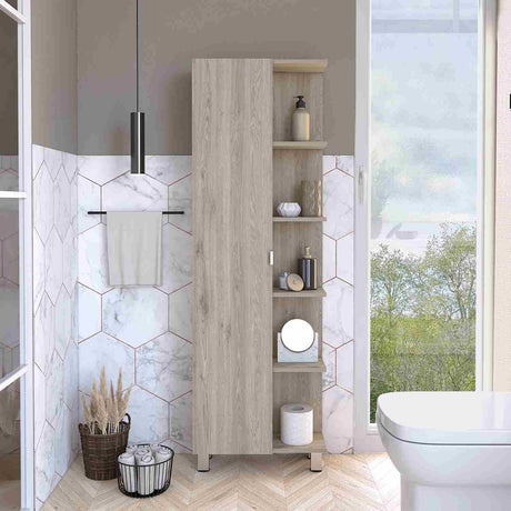Mueble para Baño Esquinero Urano Ceniza 51x158cm sin Cajones y con Cuatro Entrepaños - Muebles para Baño | Bylmo