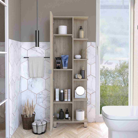 Mueble para Baño Esquinero Urano Ceniza 51x158cm sin Cajones y con Cuatro Entrepaños - Muebles para Baño | Bylmo