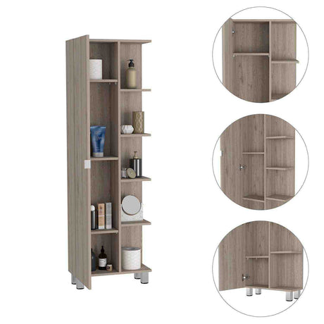 Mueble para Baño Esquinero Urano Ceniza 51x158cm sin Cajones y con Cuatro Entrepaños - Muebles para Baño | Bylmo