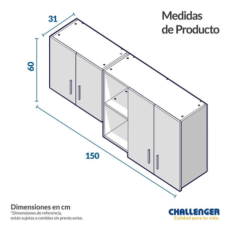 Mueble Superior con Cuatro Puertas Sochi Amber 150 cm - Cocinas | Bylmo