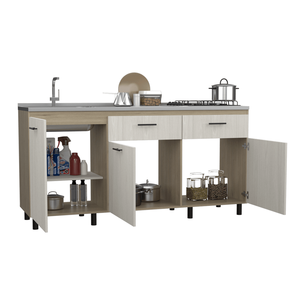 Mueble Inferior Gante Rovere 180x51.3cm con Mesón de Acero Inoxidable y con Pozuelo Lado Izquierdo - Muebles Inferiores | Bylmo