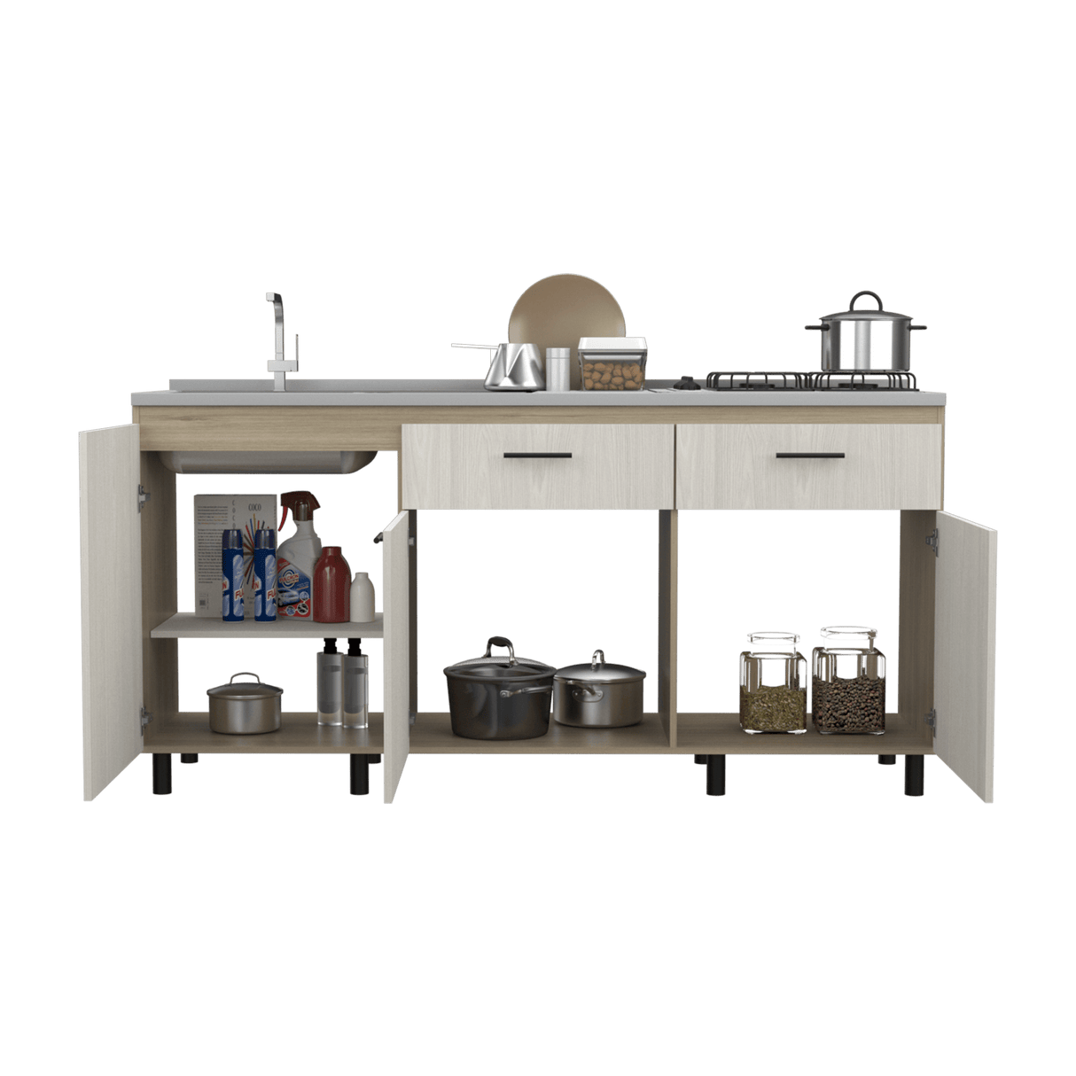 Mueble Inferior Gante Rovere 180x51.3cm con Mesón de Acero Inoxidable y con Pozuelo Lado Izquierdo - Muebles Inferiores | Bylmo