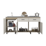Mueble Inferior Gante Rovere 180x51.3cm con Mesón de Acero Inoxidable y con Pozuelo Lado Izquierdo - Muebles Inferiores | Bylmo