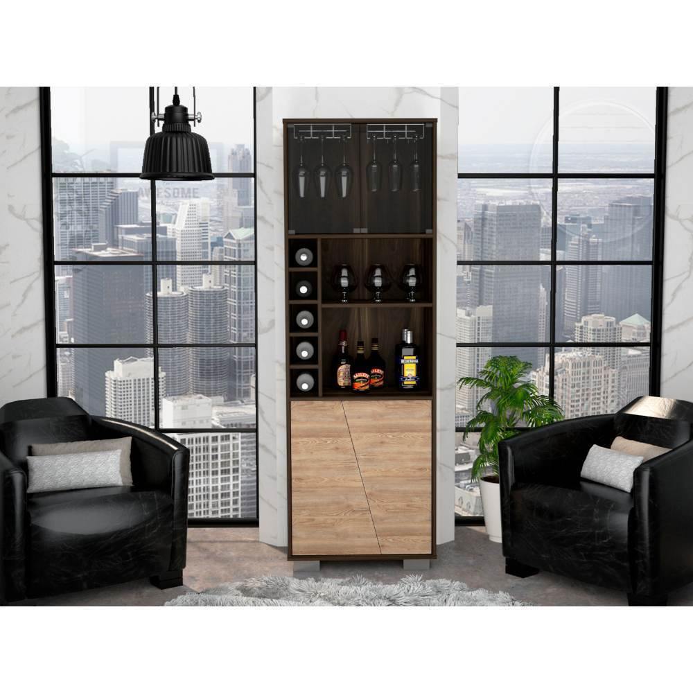 Bar Fraktal Habano y Miel 60 cm con Puertas de Vidrio - Bares | Bylmo