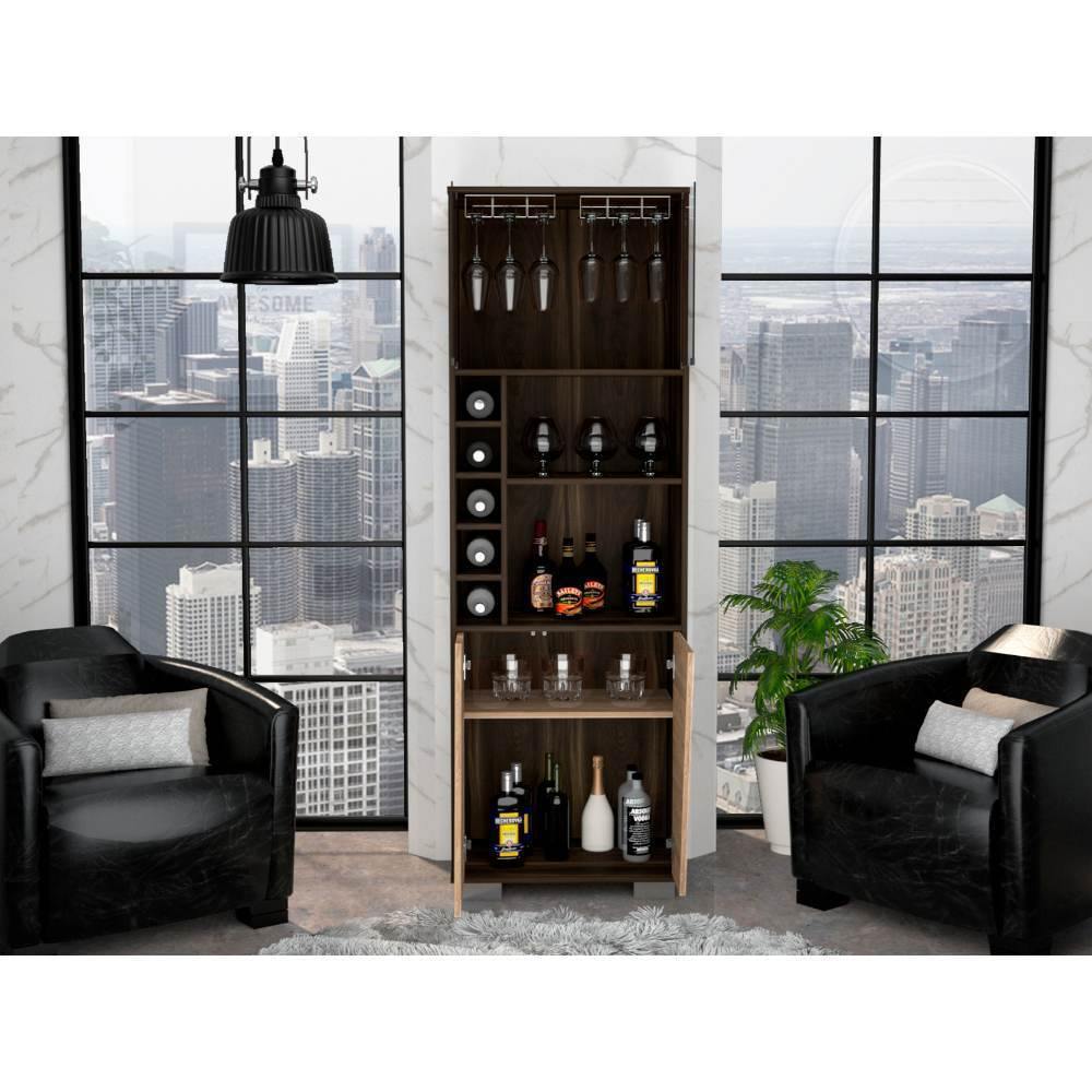 Bar Fraktal Habano y Miel 60 cm con Puertas de Vidrio - Bares | Bylmo