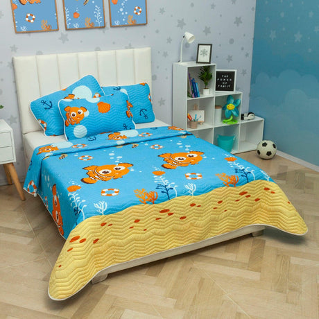 Cubrelecho Español Infantil Azul para Cama Sencillo 100 X 190 Cm Doble Faz de Nemo - Ropa de Cama | Bylmo