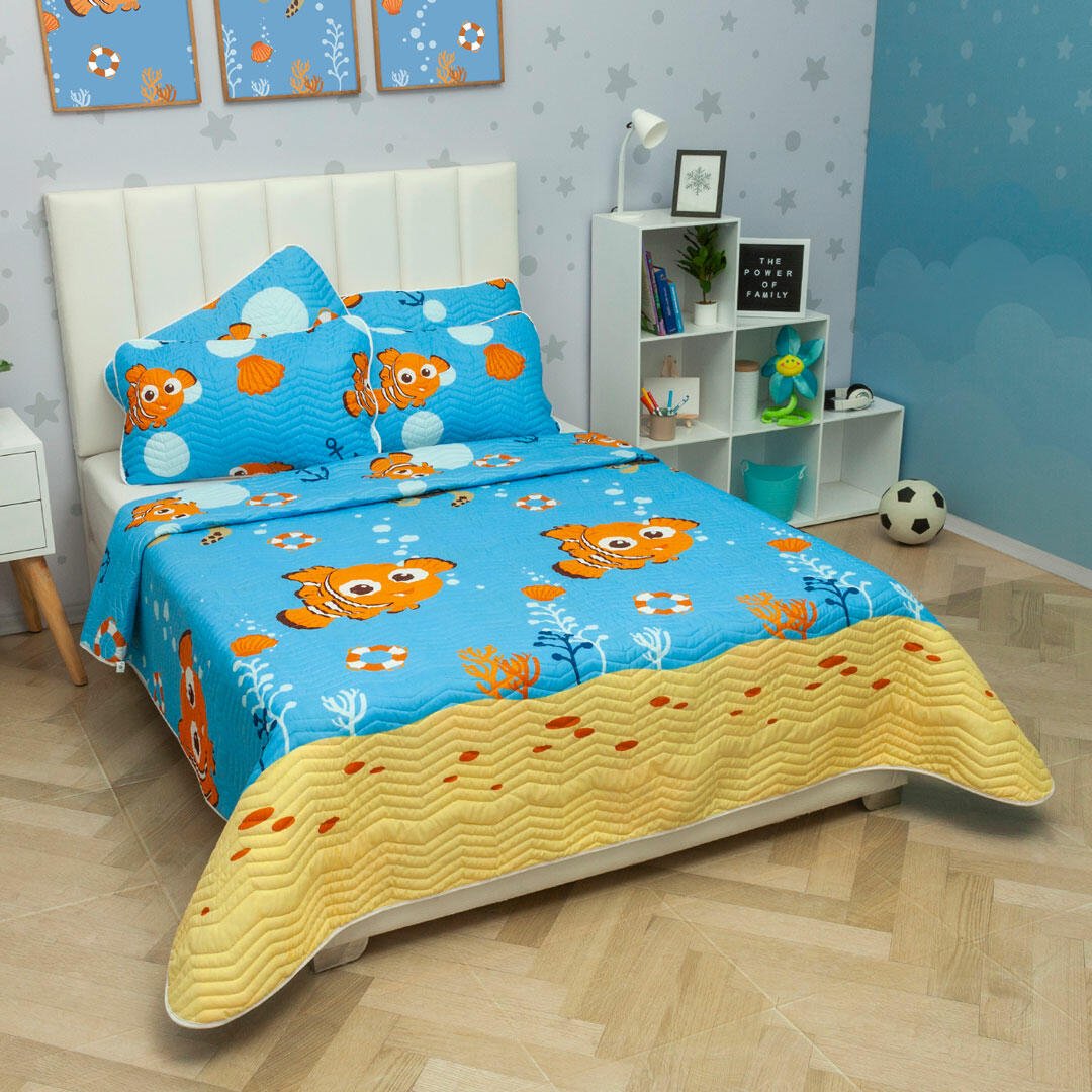 Cubrelecho Español Infantil Azul para Cama Semidoble 120 X 190 Cm Doble Faz de Nemo - Ropa de Cama | Bylmo