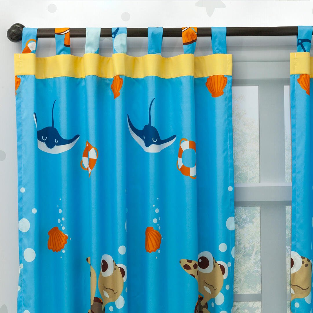 Combo Juego de Sabanas y Cortina Infantil Microfibra Doble 140 cm Azul de Nemo - Ropa de Cama | Bylmo
