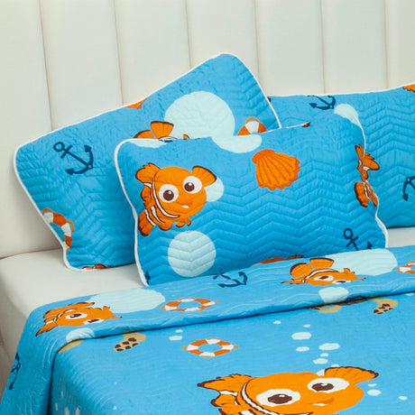 Cubrelecho Español Infantil Azul para Cama Sencillo 100 X 190 Cm Doble Faz de Nemo - Ropa de Cama | Bylmo