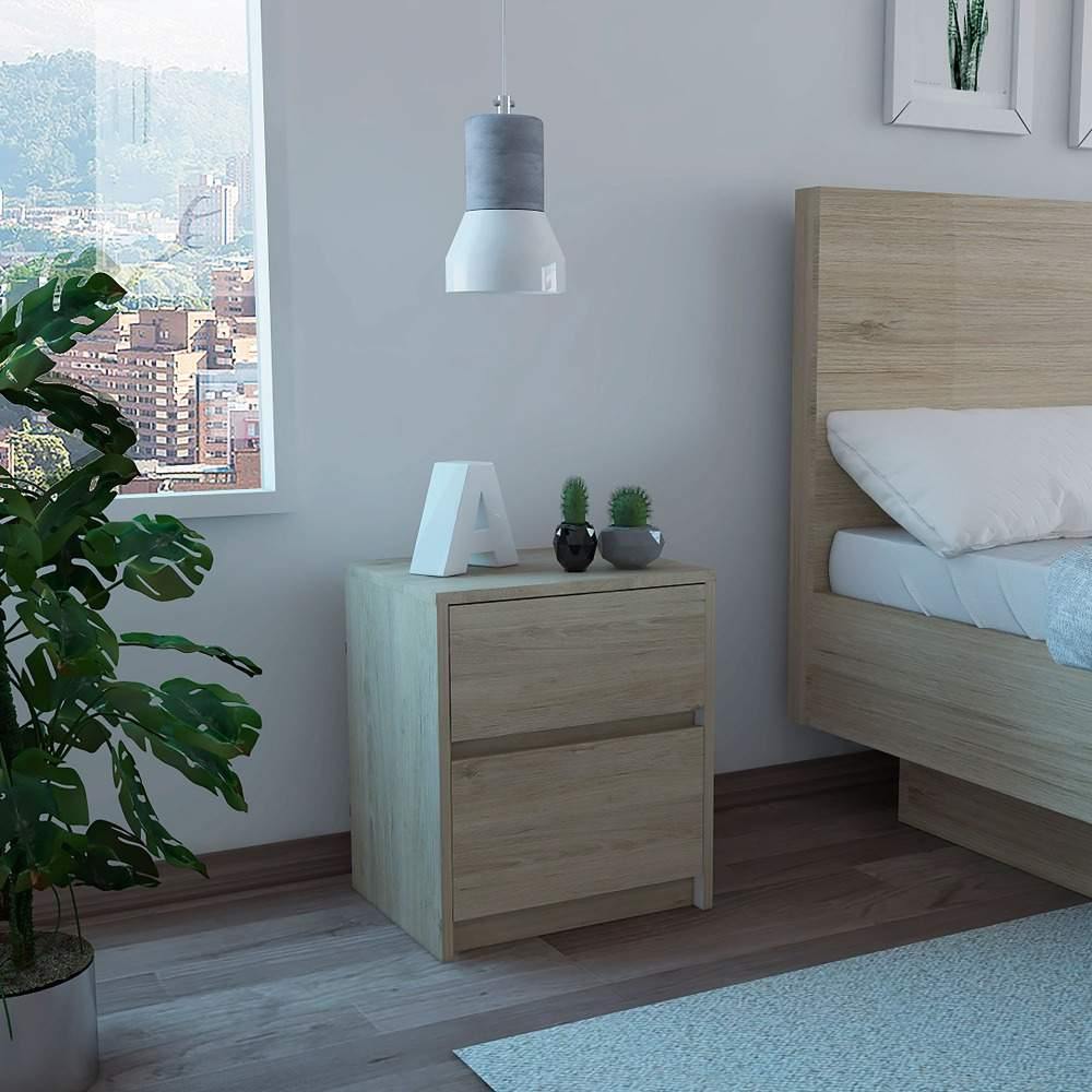 Mesa de Noche Trivor Rovere 40x46cm con Dos Cajones - Mesas de Noche | Bylmo