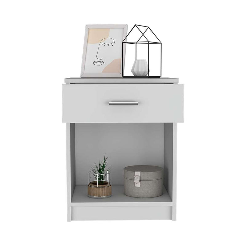 Mesa de Noche Eco Blanco 42 cm con Un Cajón